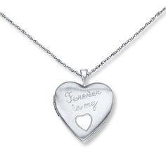 This delightful heart-shaped locket necklace for her is decorated with the sentiment "Forever in my Heart." The sterling silver pendant sways from an 18-inch cable chain that fastens with a spring ring clasp. Mother's Day Heart Locket Necklace With Hallmark, Forever In My Heart, Jewelry Advice, Heart Locket Necklace, Necklace For Her, Kay Jewelers, Heart Locket, Accessories Jewelry Necklace, Silver Pendants