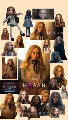 a collage of dolls with different hair styles and colors, all wearing scarves