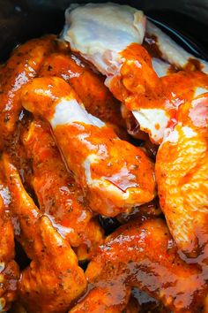 chicken wings with sauce in a slow cooker