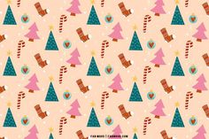 christmas trees and candy canes on pink background