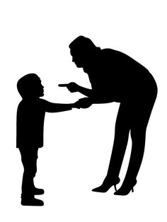 a silhouette of a man giving a child something to shake hands with each other on a white background