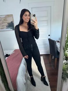 All black holiday outfit Christmas outfit, New years outfit, Happy Hour outfit #LTKstyletip #LTKHoliday #LTKSeasonal All Black Winter Outfit, Holiday Outfit Christmas, Happy Hour Outfit, Outfit Christmas, Black Bustier, New Years Outfit