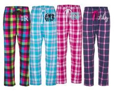 "Monogrammed Plaid Pajama Pants These unisex  flannel pant offers comfortable style in a length to love. Featuring super soft fabric made from 4.3 oz., 100 percent double-brushed cotton and an ultra-comfy fit, this pant is sure to become an everyday favorite. Utility also makes these flannel bottoms the perfect pair for comfort, providing the convenience of pockets and an adjustable cotton, twill tape tie.   Sizing XXS (0-0)    waist 24\" XS (0-2)       waist 25.5\" Small (4-6)   waist 26.5\" - Pajama Pants Plaid, Monogrammed Pajamas, Embroidered Items, Plaid Pajama, Plaid Pajama Pants, Chic Scarves, Adult Pajamas, Flannel Pants, Name Initials