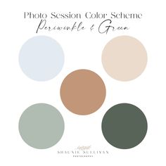 the color scheme for this photo session is shown in shades of green, blue and beige