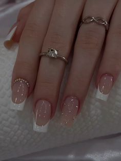 Simple Nail Designs With Gems, خواتم خطوبة, Pink Acrylic Nails, Bridal Nails