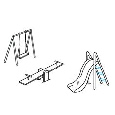 two swings and a slide are depicted in this drawing, one is drawn with blue ink