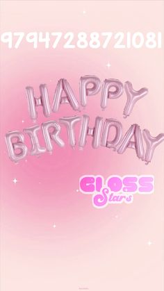 a pink happy birthday card with balloons in the shape of letters