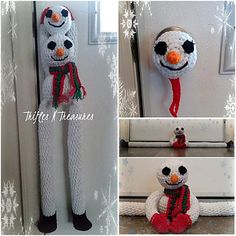 crocheted snowman doll hanging on the door