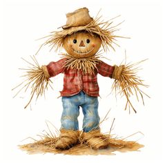 a scarecrow is standing in the middle of hay