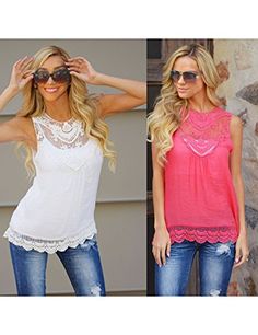 OVERMAL Women Summer Vest Top Sleeveless Blouse Casual Tank Tops Shirt Lace * MORE INFO @ http://www.passion-4fashion.com/clothing/overmal-women-summer-vest-top-sleeveless-blouse-casual-tank-tops-shirt-lace/?a=7965 Female Shirt, Loose Vest, Womens Lace Tops, Summer Vest, White Lace Blouse, Sleeveless Outfit, Blouse Casual, Lace Patchwork, Casual Lace