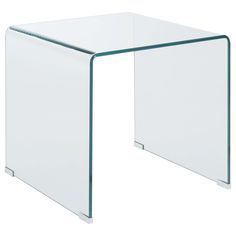 a glass side table with metal legs and an acrylic finish on the top