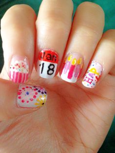 Modified birthday nails. Inspired from the net designs- nailstorming Birthday Nail Ideas, Nails Inspired, Nail Arts, 7th Birthday, Holiday Nails, Nails Nails