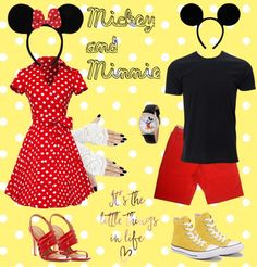 a mickey mouse and minnie mouse outfit is shown