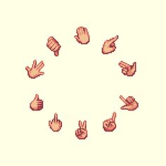 pixelated hand gestures arranged in a circle