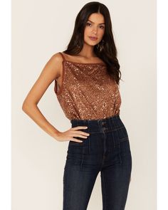 Free People Womens Shimmer & Shine Sequins Bodysuit , Rose Glamorous Sleeveless Summer Bodysuit, Glamorous Fitted Backless Tank Top, Glamorous Sleeveless Spring Bodysuit, Summer Party Tank Bodysuit, Sleeveless Bodysuit For Date Night, Fitted Bodysuit With Tank Straps For Party, Tank Bodysuit For Party, Sequin Bodysuit, Shimmer Shine