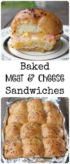 baked meat and cheese sandwiches are shown in this collage with the words baked meat and cheese sandwiches