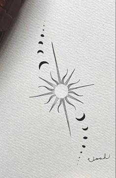 an ink drawing of the sun and moon