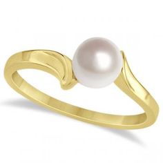 Solitaire Bypass Akoya Cultured Pearl Ring 14k Yellow Gold (5.50mm) Allurez Jewelry, Pearl Ring Simple, Real Pearl Jewellery, Cultured Pearl Ring, Vintage Jewlery, Pearl Rings, Bypass Ring, Jewelry Pearl, Pearl Jewellery