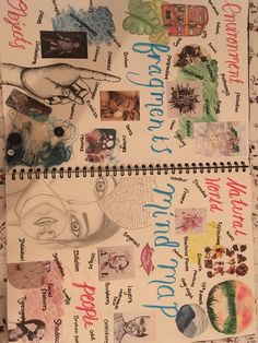 a spiral notebook with pictures and words on it