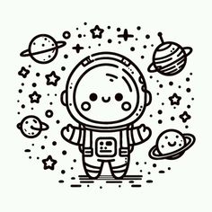 an astronaut with planets and stars in the background