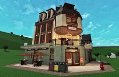 Bloxburg House Ideas Tiny, Bloxburg Build Ideas, Anime Room Ideas, Unique Houses Exterior, Cottage Core Bloxburg House, Instagram Restaurant, House Outline, Cafe Exterior, Townhouse Exterior