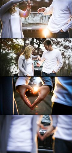 two people standing next to each other with their hands in the shape of a heart