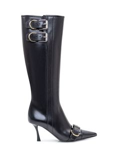 High boot in black leather. Pointed toe design. Stiletto heel. Buckles on the tip and side. Zip closure.Composition: Outside:, 100% Leather Lining:, 100% Leather Sole:, 100% Leather Givenchy Boots, Ysl Sandals, Gucci Hat, Sneaker Wedge, Toe Designs, Beautiful Shoes, Stiletto Heel, Manolo Blahnik, Boot Shoes Women