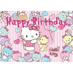 hello kitty birthday card with teddy bears and balloons