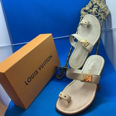 Authentic Louis Vuitton Flip Flops Leather Louis Vuitton Flip Flops, Leather Flip Flops, Louis Vuitton Shoes, Cream And Gold, Authentic Louis Vuitton, Womens Shoes Sneakers, Leather Sandals, Flip Flops, Shoes Sneakers