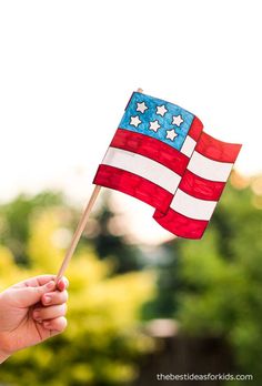 a hand holding an american flag on a stick