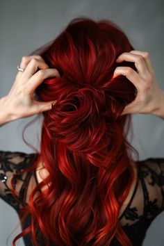 If you're craving a daring new look, check out our roundup of 30 must-try bright red hair ideas on our blog. Besides the fire engine red hair you see, you'll also find shades like cherry red, pink magenta, poppy red, and more. Click to see them all now or save this pin for later! Red Magenta Hair Color, Rose Red Hair Color, Blue Red Hair Color, Hair Colour Ideas Red, Poppy Red Hair, Fire Truck Red Hair, Dark Bright Red Hair, Red Mid Length Hair, Fake Red Hair