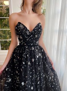 Cosmic Confessions Midi Dress | Teuta Matoshi Evermore Fashion, Dream Prom, Custom Prom Dress, Timeless Chic, Womens Sheath Dress, Theme Dress, Fantasy Dresses, Strapless Neckline, Ribbon Belt