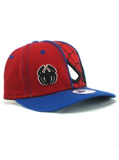 Marvel Comics NEW ERA SPIDER-MAN 9forty Adjustable Hat YOUTH SIZE New With Tag Marvel Comics New Era Spider-Man 9forty Adjustable Youth Hat. Youth size adjustable cap. Hook and loop strapback adjustment. This Marvel Comics themed adjustable hat features a raised and embroidered Spider-Man "Spider" logo and a large webbed Spider-Man face on the wearer's front. It is an all-over red hat with a blue visor and corresponding blue detailing, the New Era flag at wearer's left side. The interior include Kids Hero, Red Hats, Adjustable Hat, New Era, Marvel Comics, Spiderman, Marvel, Comics, Outfit Accessories