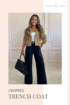 Perfect for fall, this Petite Friendly Cropped Trench Coat is stylish, chic yet comfortable! Dress it up for work or keep it casual with jeans on the weekends. Shop this look and follow for more fall casual outfits! Trench Coat Fall, Cropped Trench Coat, Casual Work Outfit