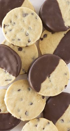 chocolate covered cookies are arranged on a white plate