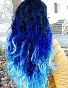 Unique Ombre Hair Color Ideas, Blue Fire Hair, Blue Ombré Hair, Vibrant Blue Hair, Exotic Hair Color, Hair Colour Design, Mermaid Hair Color, Blue Ombre Hair, Vivid Hair Color