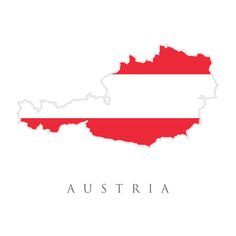 the outline of the country of austria in red, white and gray with text on it