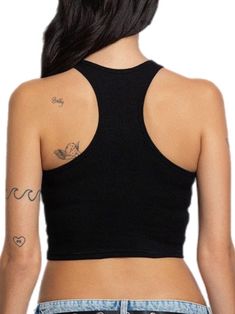 – Cropped rib piercing tank top– Round neck– Nipple piercing detail– Cropped length– Good stretch Edgy Black Racerback Tank Top, Edgy Ribbed Stretch Tops, Edgy Stretch Racerback Tops, Edgy Sleeveless Workout Tops, Black Ribbed Racerback Crop Top, Top Round, Good Stretches, Round Neck, Tank Tops