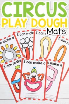 four circus play dough mats with the words circus play dough on them