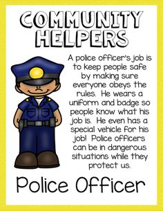 a police officer poster with the words community helpers