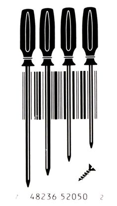 four knives with barcodes on them are shown in black and white, as well as the numbers