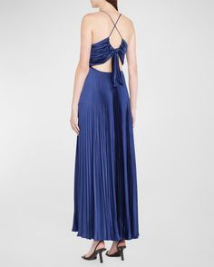 A.L.C. Aries Pleated Open-Back Maxi Dress Pleated Pre-draped Evening Maxi Dress, Pleated Pre-draped Maxi Dress For Gala, Pleated Pre-draped Cocktail Maxi Dress, Pleated Pre-draped Maxi Dress For Evening, Pre-draped Sleeveless Maxi Dress With Pleated Bodice, Sleeveless Pre-draped Maxi Dress With Pleated Bodice, Floor-length Pleated Maxi Dress For Dinner, Spring Gala Maxi Dress With Tie Back, Pleated Floor-length Maxi Dress For Dinner