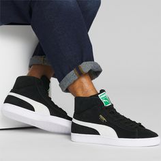 Suede Mid XXI Sneakers, Puma Black-Puma White-Amazon Green, extralarge Sporty Suede Mid-top High-top Sneakers, Mid-top Suede Skate Shoes With Boost Midsole, Suede High-top Sneakers With Boost Midsole, Spring High-top Sneakers With Boost Midsole, Modern Suede High-top Sneakers, Modern High-top Sneakers For Skateboarding, Suede High-top Sneakers For Skateboarding, Classic High-top Suede Skate Shoes, Retro High-top Sneakers For Spring Streetwear