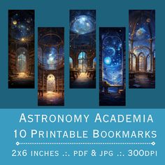 an image of astronomy academy printable bookmarks with space and stars in the background