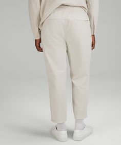 They feel as good as they look. Made from fabric that's structured on the outside and fleecy on the inside, you'll want to wear these trousers beyond your 9 to 5. Designed for Casual. Streamlined fit that gives glutes and thighs breathing room:Intended to sit above ankle for 32"-34" inseam. Cinchable shockcord at waist. Zippered hand pockets with hidden phone and coin sleeves. Discreet back pocket. Elastic waistband with faux fly. This garment was treated with No-Stink Zinc to inhibit the growth Versatile Tapered Leg Lululemon Bottoms, Versatile Lululemon Tapered Leg Bottoms, Lululemon Straight Leg Bottoms For Everyday, Versatile Everyday Lululemon Bottoms, Casual Lululemon Bottoms For Fall, Lululemon Cotton Bottoms For Everyday, Lululemon Casual Straight Pants, Everyday Lululemon Pants With Pockets, Lululemon Relaxed Fit Workwear Pants