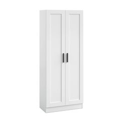 a tall white cabinet with two doors