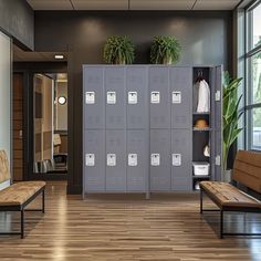 the lockers in the room are empty and ready for people to use them as storage