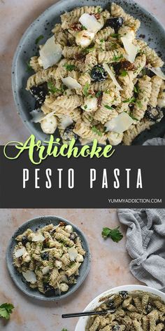 the pasta dish is ready to be eaten and served in two separate bowls with spoons