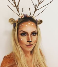 Deer Costume Women, Deer Makeup Halloween, Deer Costume Makeup, Bambi Makeup, Deer Halloween Makeup, Diy Karneval, Disney Inspired Makeup, Deer Makeup, Deer Costume