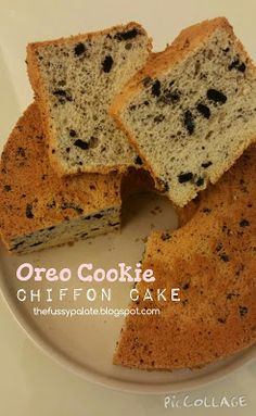 there is a cake that has been cut in half on a plate with the words oreo cookie gluffon cake